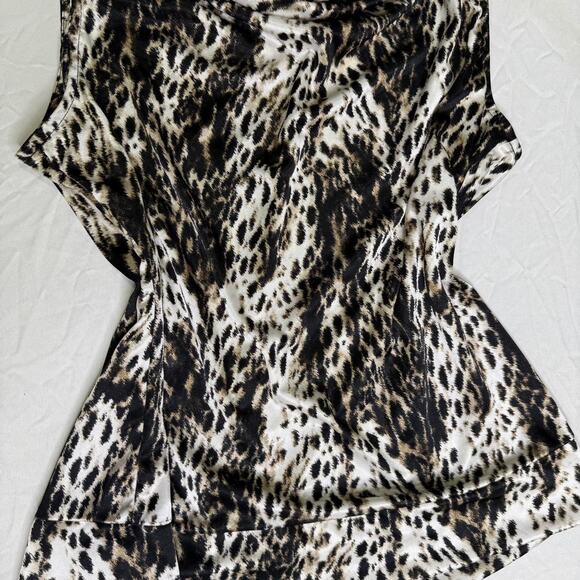 Silky black brown white leopard print blouse - Picture 3 of 7